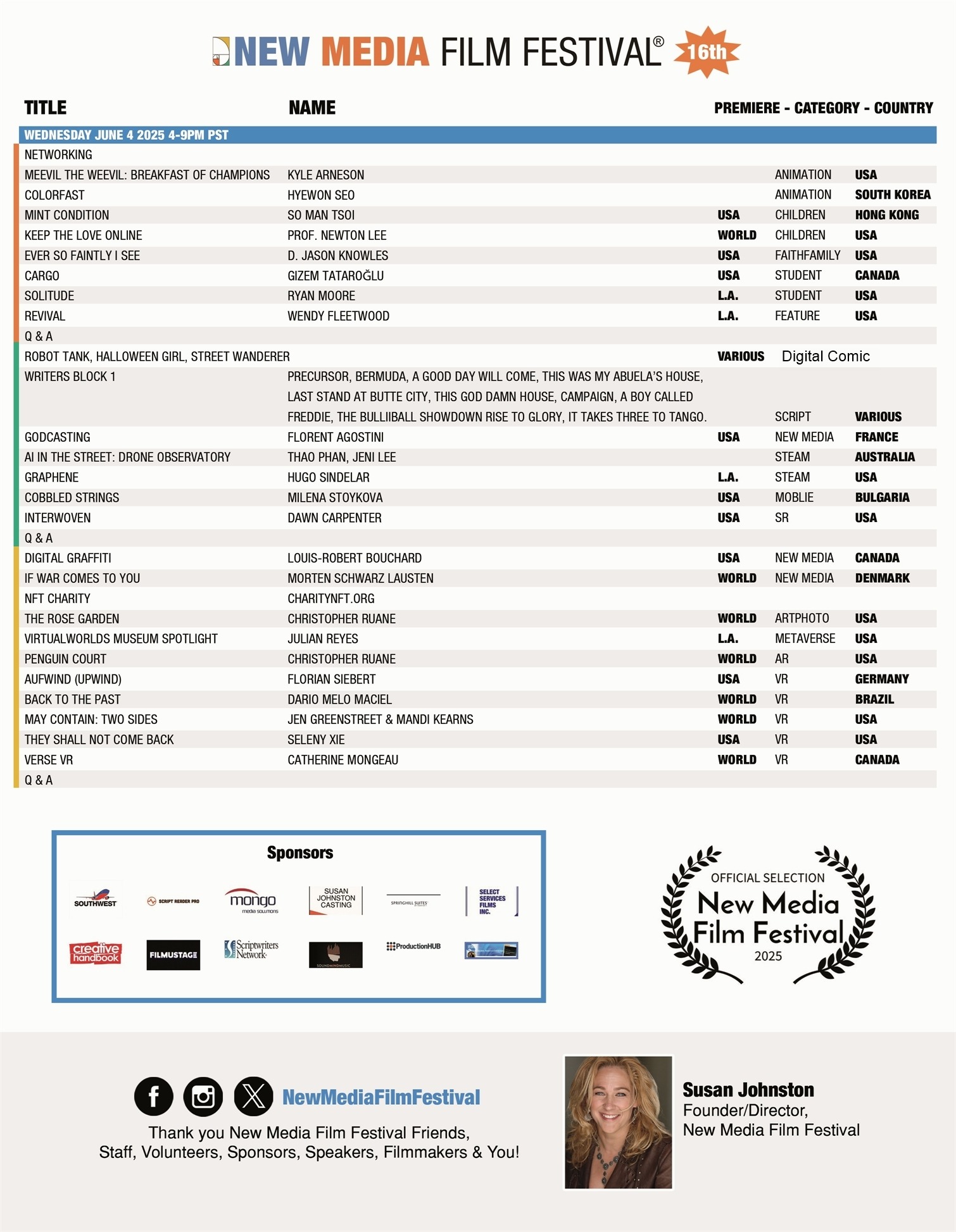 schedule for new media film festival