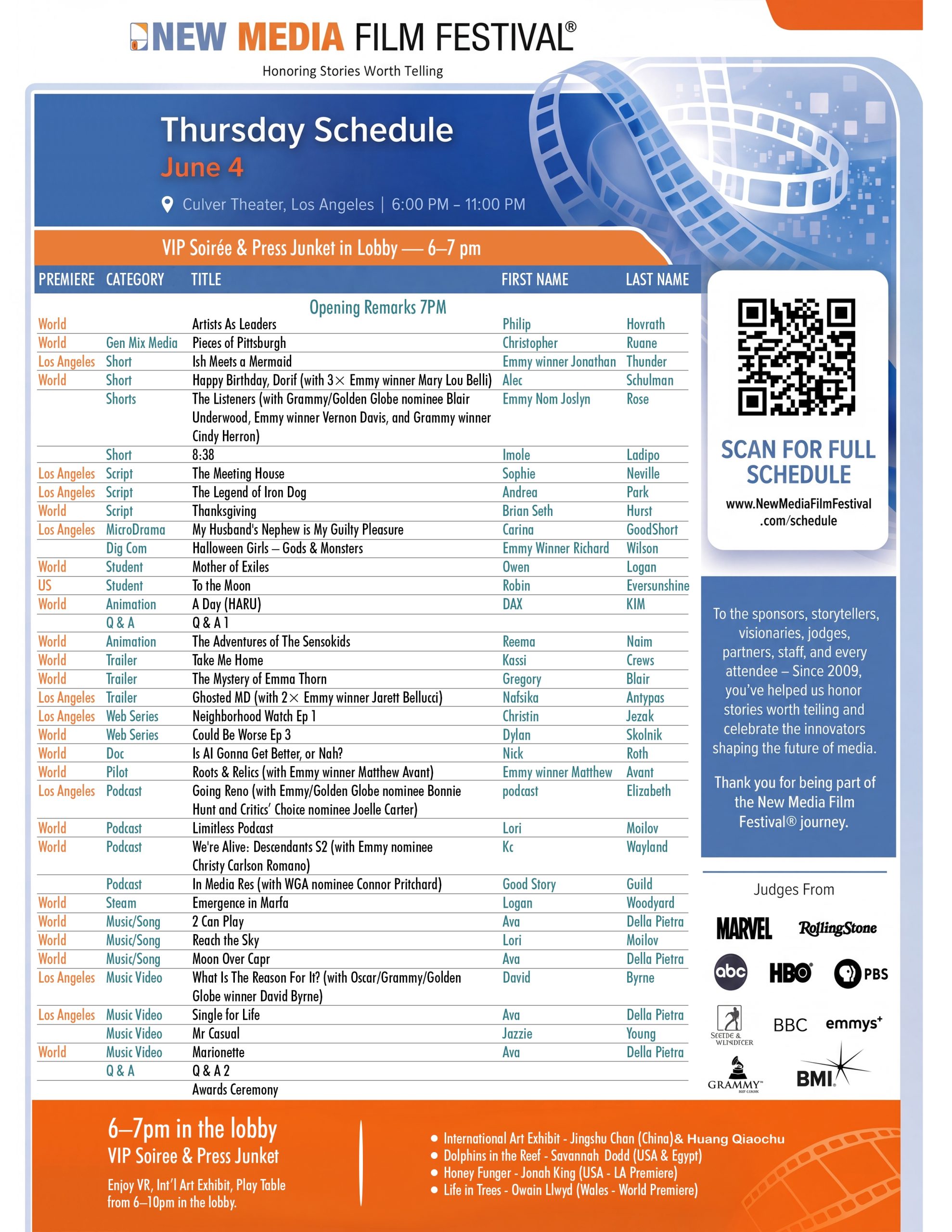Thursday June 4 schedule New Media Film Festival 