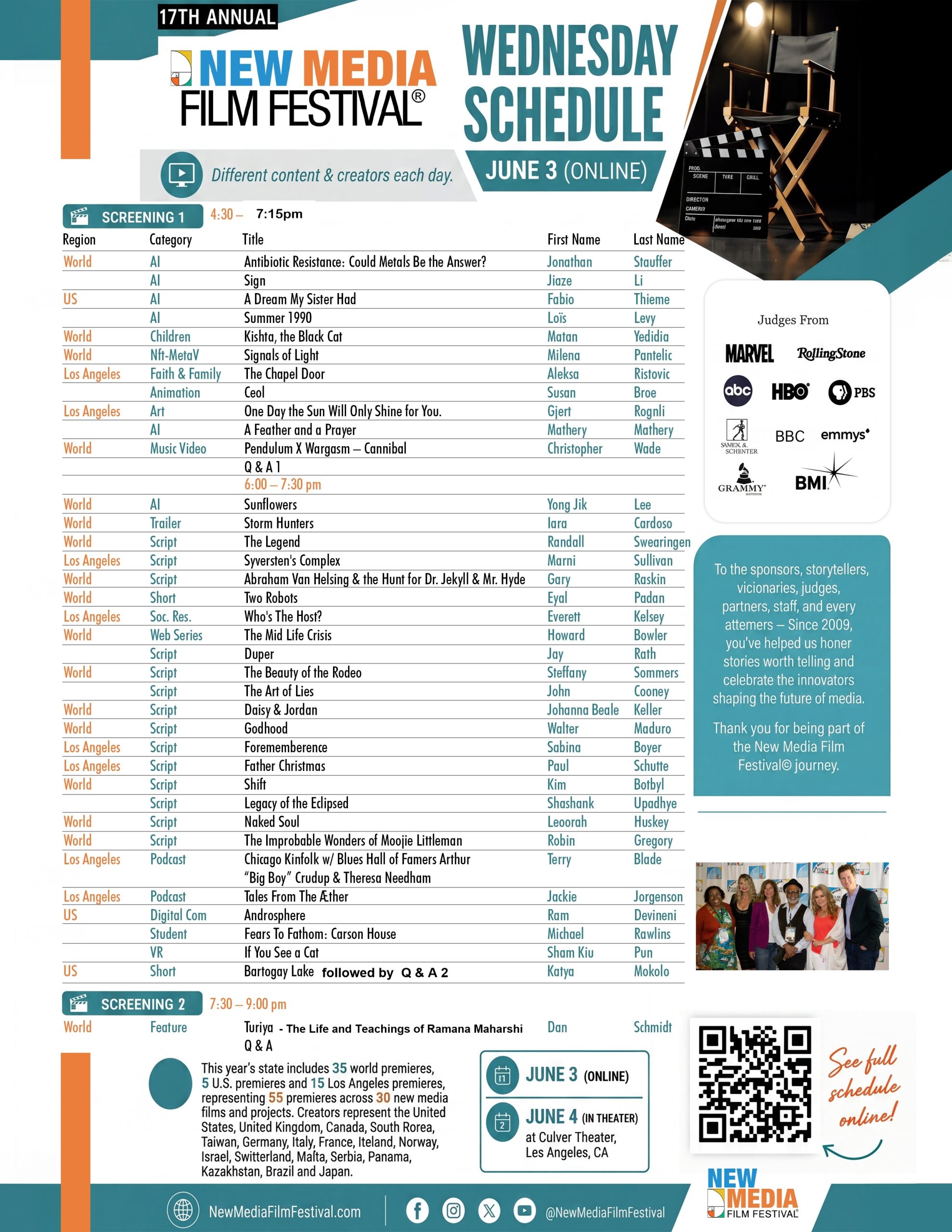Wednesday Program Schedule